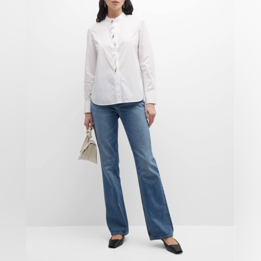 New Tory Burch Beaded Band-collar Poplin Tunic In White - Picture 5 of 7